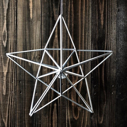 ヒンメリ「ペンタグラム　五芒星」中サイズ星型　野外使用可なアルミ製　オプションでサンキャッチャー　幾何学オブジェ 2枚目の画像