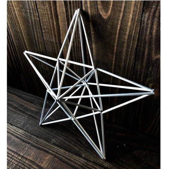 ヒンメリ「ペンタグラム　五芒星」中サイズ星型　野外使用可なアルミ製　オプションでサンキャッチャー　幾何学オブジェ 4枚目の画像