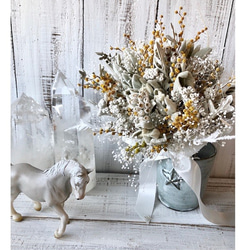 星月猫★「ミモザとダスティーミラーのエンジェルブーケ」ドライフラワー　スワッグ　花束　 1枚目の画像