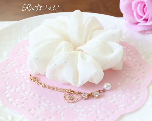 シュシュ シフォン ハンドメイド チャコールグレー ⭐︎黒ごま 大きめ