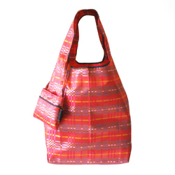 *Sold Out*【防水・撥水エコバッグ】Umbrella cloth bag 　レトロチェック　ピンク 1枚目の画像