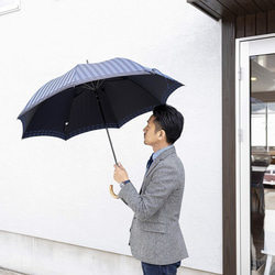 【紳士 晴雨兼用雨傘 ジャンプ傘】Tie Stripe×Plain BLUE 3枚目の画像