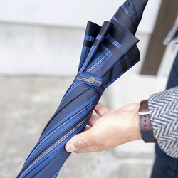 【紳士 晴雨兼用雨傘 ジャンプ傘】Tie Stripe×Plain BLUE 7枚目の画像