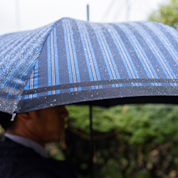 【紳士 晴雨兼用雨傘 ジャンプ傘】Tie Stripe×Plain BLUE 2枚目の画像