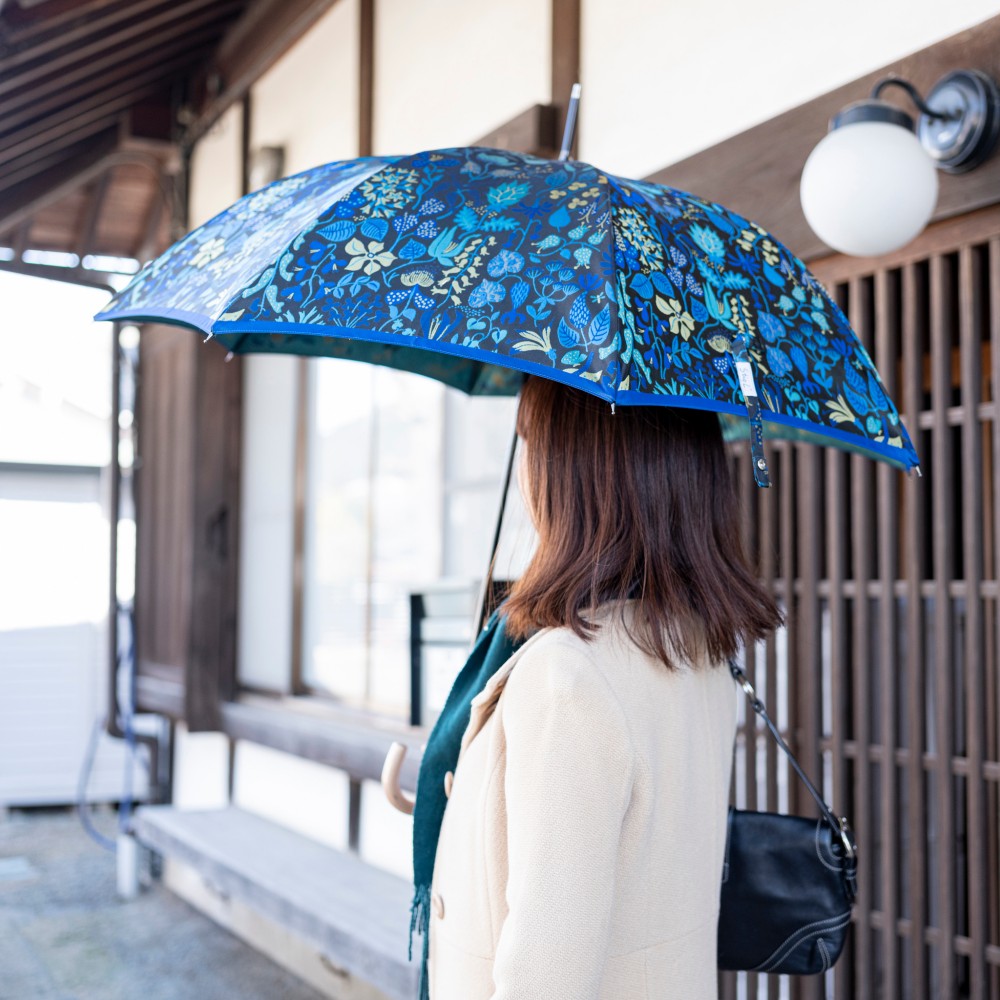 晴雨兼用傘 日傘 長傘 レディース 雨傘 日本製  北欧 おしゃれ 大人 かわいい  ボタニカル ビジネス 植物柄 青 15,444円