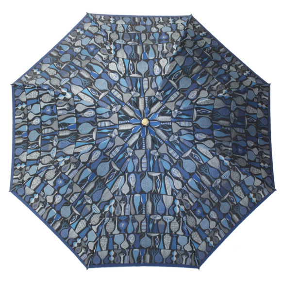 【晴雨兼用 折りたたみ傘】Stig Lindberg POTERRY ブルー 2枚目の画像
