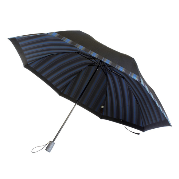 【紳士 折りたたみ 晴雨兼用雨傘】Tie Plain×Stripe DarkNAVY 3枚目の画像