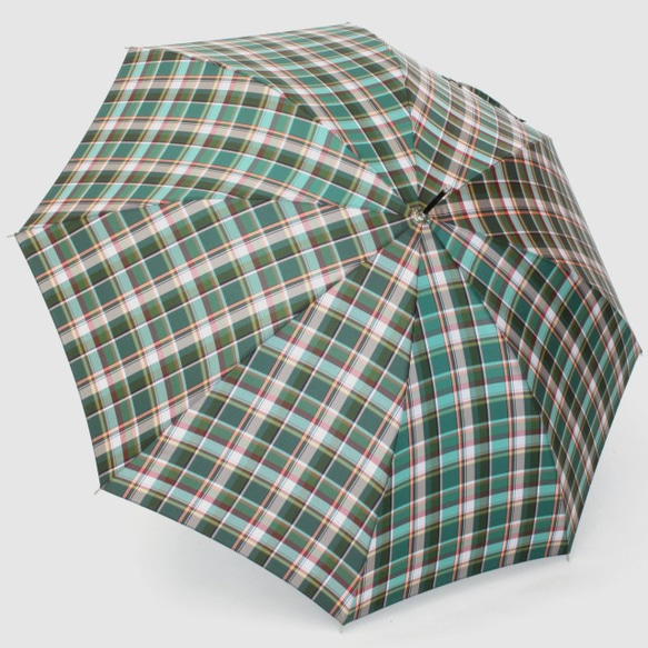 【雨傘】レトロチェック 　マドラス風チェック：グリーン 6枚目の画像