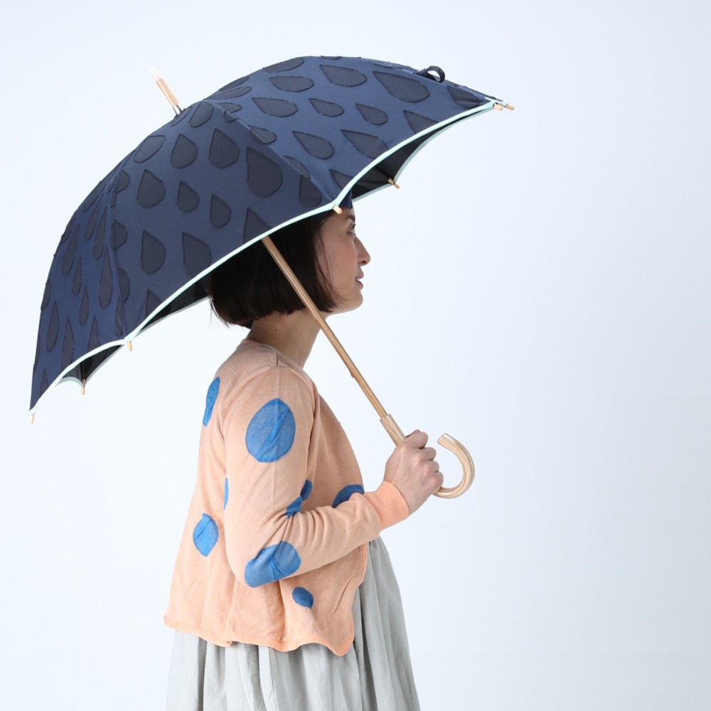 晴雨兼用傘 日傘 ショート 長傘 レディース 雨傘 日本製 おしゃれ 大人 かわいい ビジネス しずく　ネイビー