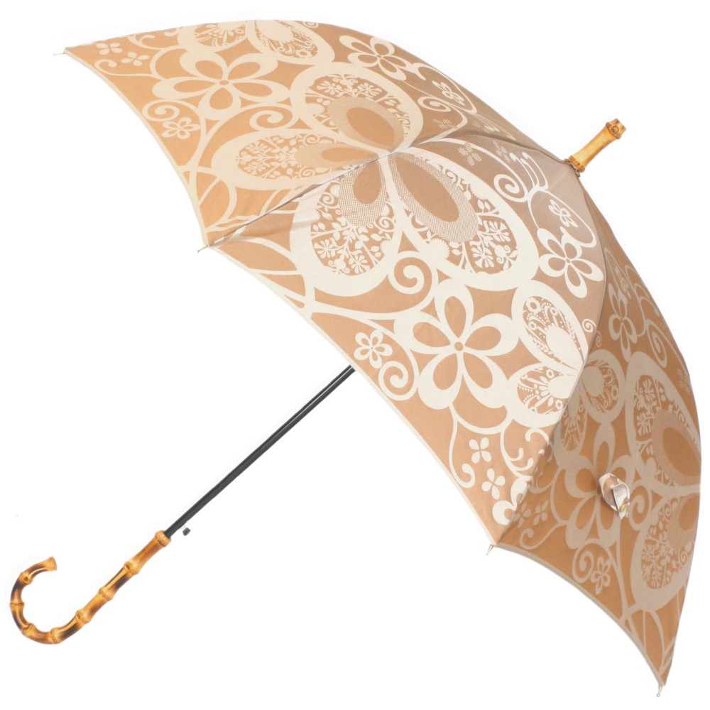 晴雨兼用傘 日傘 長傘 レディース 雨傘 日本製  おしゃれ 大人 かわいい ビジネス 竹 蝶々 ハニーマスタード 茶系