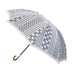 【晴雨兼用折りたたみ傘】kirie ドットとストライプ アッシュブルー 2枚目の画像
