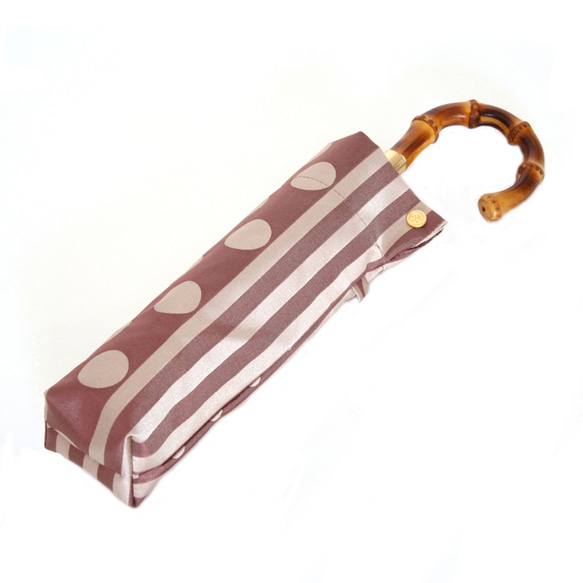 【晴雨兼用折りたたみ傘】kirie ドットとストライプ アンティークボルドー 