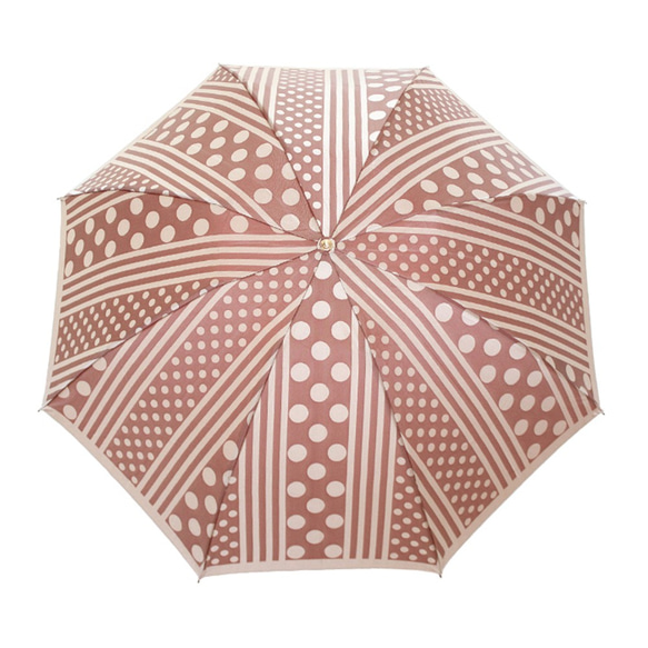 【晴雨兼用折りたたみ傘】kirie ドットとストライプ アンティークボルドー 