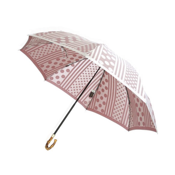 【晴雨兼用折りたたみ傘】kirie ドットとストライプ アンティークボルドー 