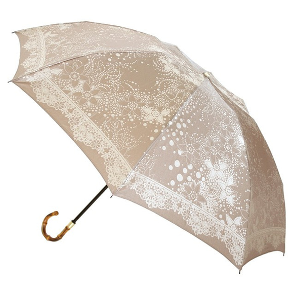 【晴雨兼用 折りたたみ傘】kirie ドットフラワー モカブラウン 2枚目の画像