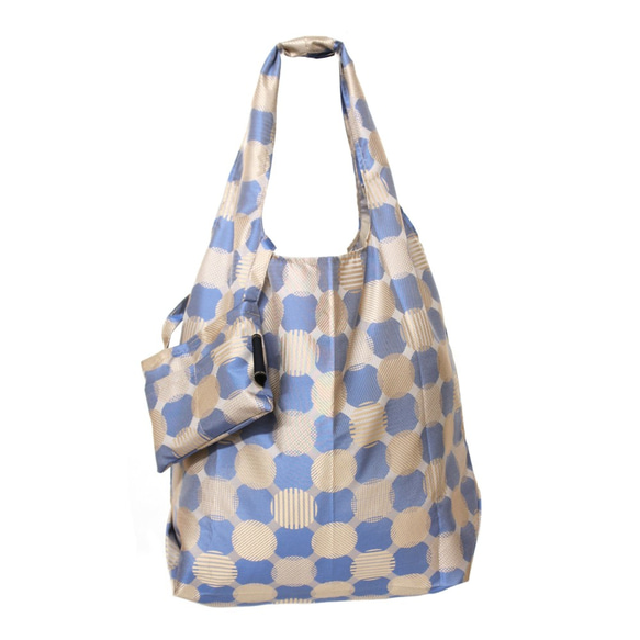 【防水、撥水サブバッグ】Umbrella cloth bagドットコラージュ　ブルー 1枚目の画像