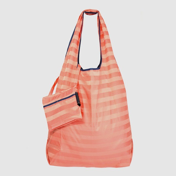 *Sold Out*【防水、撥水エコバッグ】Umbrella cloth bagボーダー　オレンジ 1枚目の画像