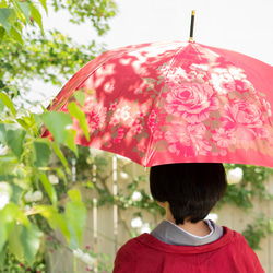 【晴雨兼用傘】絵おり 大バラ レッド 1枚目の画像