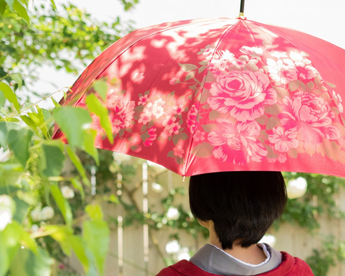 絵おり 大バラ 贈り物にもぴったりなレディース長傘！晴雨兼用雨傘8本骨60cm