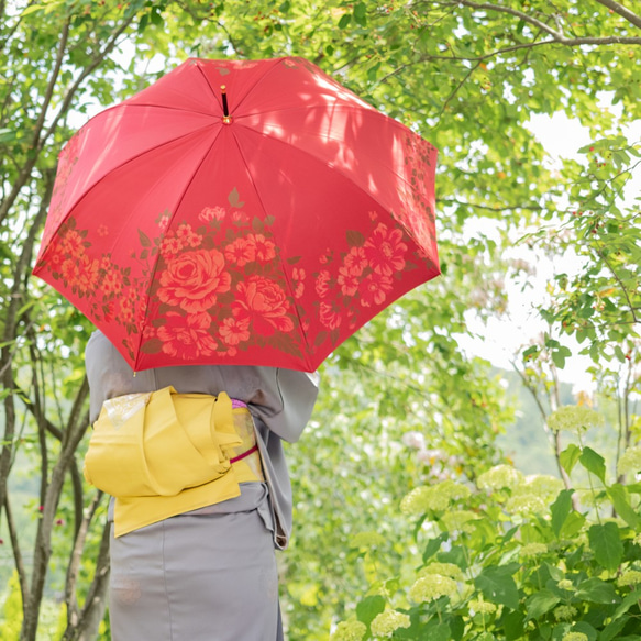 【晴雨兼用傘】絵おり 大バラ レッド 2枚目の画像