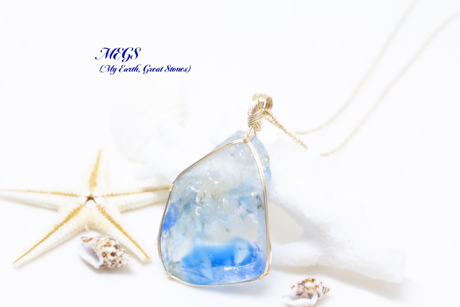 【女神巻き®】 アンダラクリスタル  ロイヤルブルー×クリア～Stunningワイヤーアートペンダントトップ【満月制作】