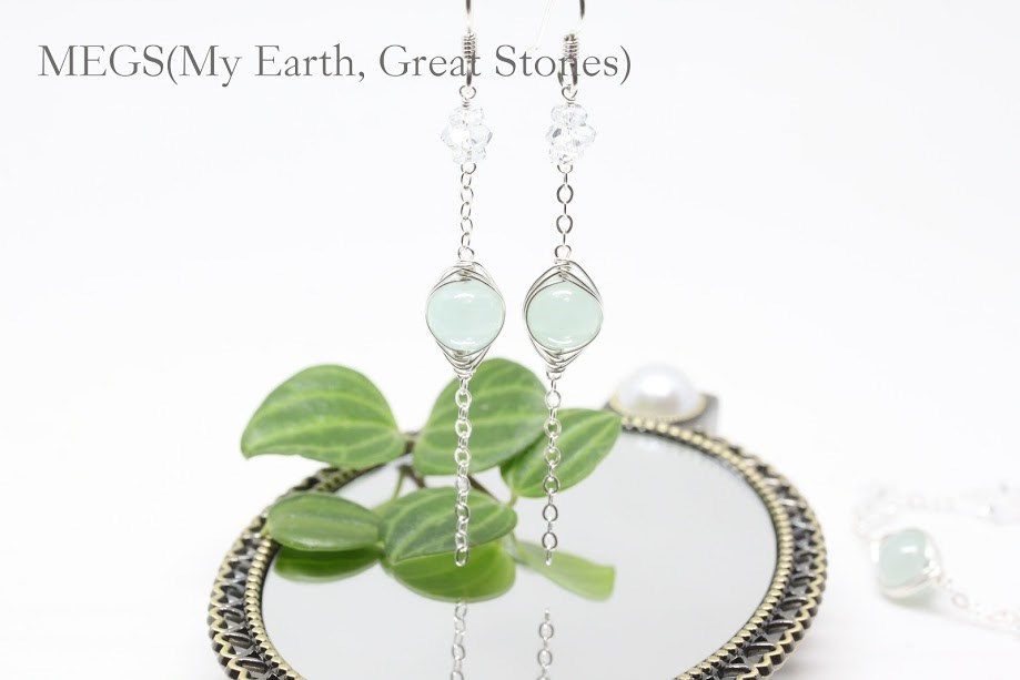 【5月誕生石】ジェイド（翡翠） ~Green 『結葉　MUSUBIBA』ピアス　【アルゲンティウムシルバー930】