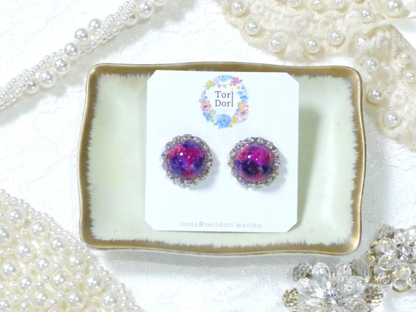 pink × purple ＊ かすみ草 ピアス 《 bijou 》 1枚目の画像