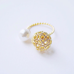 金色棉花珍珠 gold cocoon ring 第1張的照片