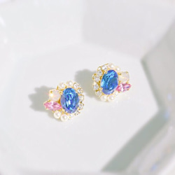 珍珠、施華洛世奇水晶搭配藍寶石 第2張的照片