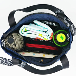 Deep dark blue nylon tribal pattern strap 3 ways handbag 第5張的照片