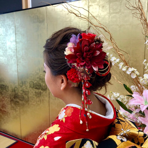 【送料無料・14点セット】赤・フラワー髪飾り・成人式・卒業式・結婚式等 ꕤ 髪飾り 卒業式 レッド プリザーブドフラワー 結婚式髪飾り