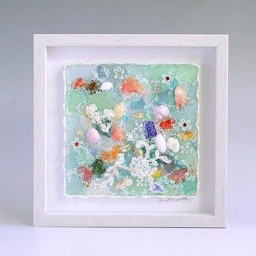 貝とシーグラス・海のコラージュ＊陶片のアレンジ 立体・オブジェ