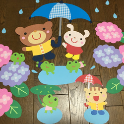 ☆大きな壁面飾り☆雨の日でも楽しいよ 梅雨 傘 ６月 幼稚園 保育園 施設 病院 1枚目の画像