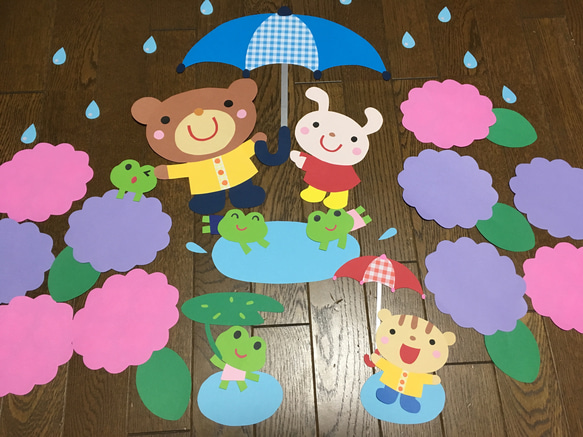 ☆大きな壁面飾り☆雨の日でも楽しいよ 梅雨 傘 ６月 幼稚園 保育園 施設 病院 4枚目の画像