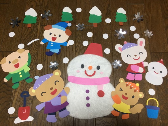 ☆大きな壁面飾り☆雪あそび 冬 雪だるま 雪うさぎ 幼稚園 保育園 施設