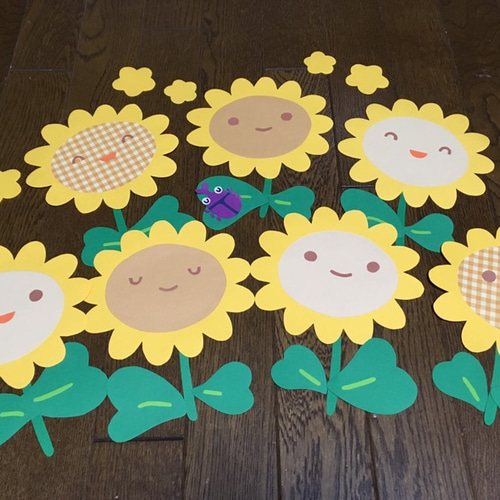 大きな壁面飾り☆ひまわり畑で虫とり☆くま うさぎ 夏 幼稚園
