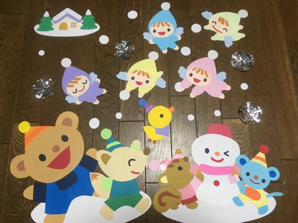 ☆大きな壁面飾り☆わーい 雪だ雪だ！冬 天使 幼稚園保育園病院施設 1枚目の画像