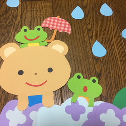 ☆大きな壁面飾り☆そーっとのぞいてみてみよう 梅雨 かさ あじさい かえる 幼稚園 保育園 施設 病院 3枚目の画像