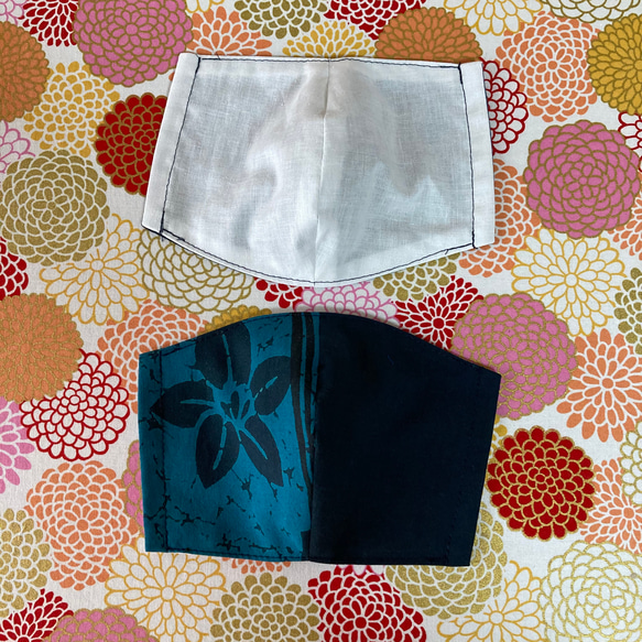 数量限定3点『夏の福袋』浴衣リメイクの布マスク3枚入り(ブルー) 2枚目の画像