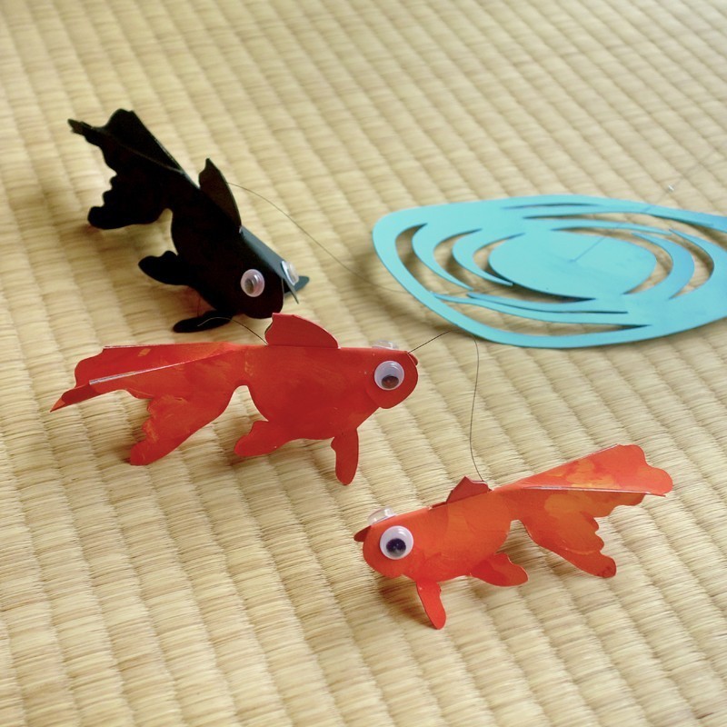 ハンドメイドモビール☺︎ ☁︎金魚の池☁︎ 【SOLD】 金魚のモビール 工作キット キット ちいさなアトリエ 通販