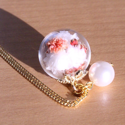 ❄︎淡雪❄︎ ガラスドーム ネックレス ドライフラワー かすみ草 (朱色) 2枚目の画像