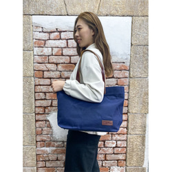 『ウィンターSALE』パラフィンキャンバス　軽量トートバック Ssize　牛革ハンドル　NAVY 1枚目の画像