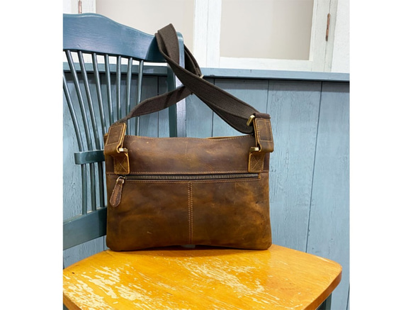 『ウィンターSALE』Crazy horse Leather　クロスボデイBAG　oiled LEATHER BROWN 4枚目の画像