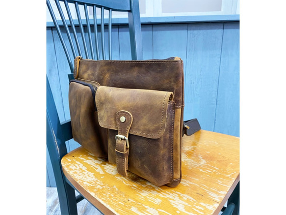 『ウィンターSALE』Crazy horse Leather　クロスボデイBAG　oiled LEATHER BROWN 7枚目の画像