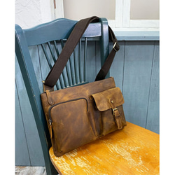 『ウィンターSALE』Crazy horse Leather　クロスボデイBAG　oiled LEATHER BROWN 10枚目の画像