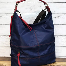 ナイロン+フェイクレザー　4way　リュック　セミショルダー　NAVY 4枚目の画像