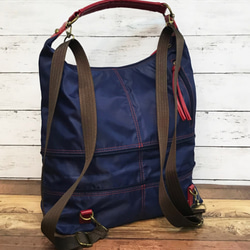 ナイロン+フェイクレザー　4way　リュック　セミショルダー　NAVY 7枚目の画像