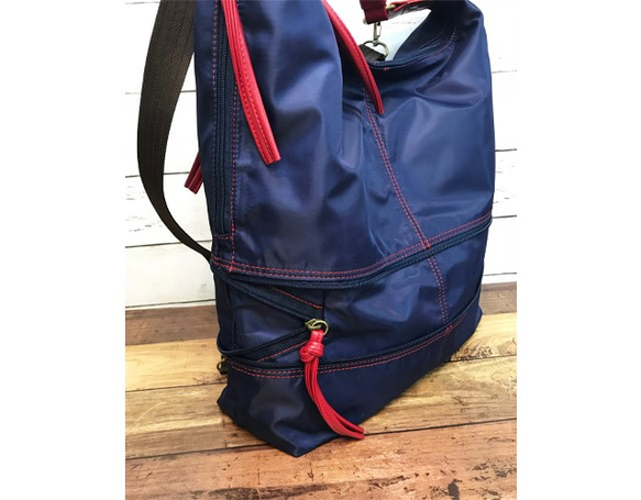 ナイロン+フェイクレザー　4way　リュック　セミショルダー　NAVY 6枚目の画像