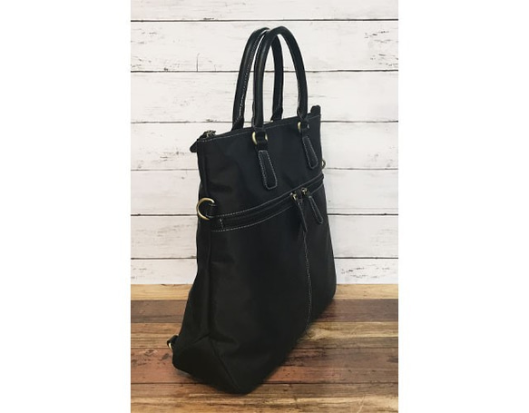 ナイロン+フェイクレザー　4way BAG BLACK 2枚目の画像