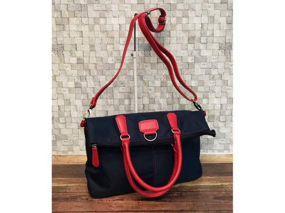 ナイロン+フェイクレザー　4way BAG NAVY 6枚目の画像